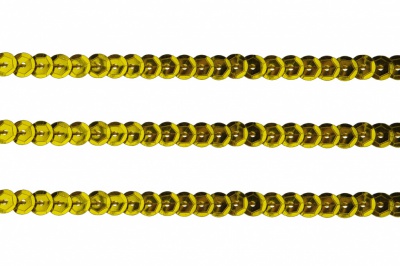 Пайетки "ОмТекс" на нитях, SILVER-BASE, 6 мм С / упак.73+/-1м, цв. А-1 - т.золото - купить в Сызрани. Цена: 468.37 руб.