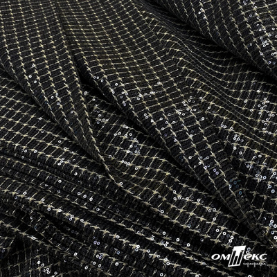 Ткань костюмная с пайетками, 100%полиэстр, 460+/-10 гр/м2, 150см #309 - цв. чёрный - купить в Сызрани. Цена 1 203.93 руб.