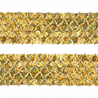 Тесьма с пайетками D16, шир. 35 мм/уп. 25+/-1 м, цвет золото - купить в Сызрани. Цена: 1 281.60 руб.