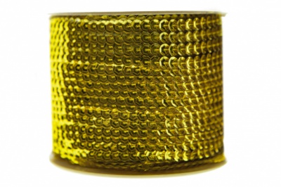 Пайетки "ОмТекс" на нитях, SILVER-BASE, 6 мм С / упак.73+/-1м, цв. 7 - св.золото - купить в Сызрани. Цена: 468.37 руб.