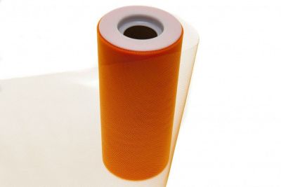 Фатин в шпульках 16-127, 10 гр/м2, шир. 15 см (в нам. 25+/-1 м), цвет оранжевый - купить в Сызрани. Цена: 100.69 руб.