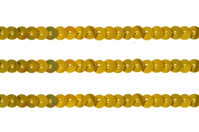 Пайетки "ОмТекс" на нитях, SILVER SHINING, 6 мм F / упак.91+/-1м, цв. 48 - золото - купить в Сызрани. Цена: 356.19 руб.