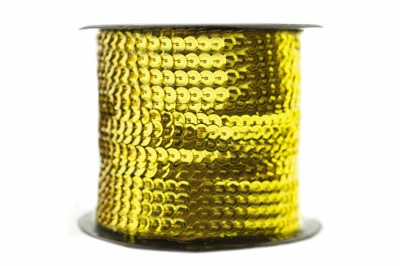 Пайетки "ОмТекс" на нитях, SILVER-BASE, 6 мм С / упак.73+/-1м, цв. А-1 - т.золото - купить в Сызрани. Цена: 468.37 руб.