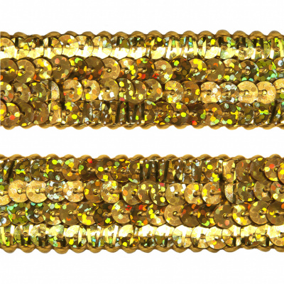 Тесьма с пайетками D16, шир. 20 мм/уп. 25+/-1 м, цвет золото - купить в Сызрани. Цена: 778.19 руб.